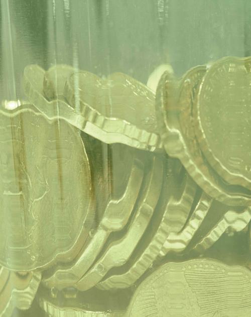 Coins seen through a plastic bag